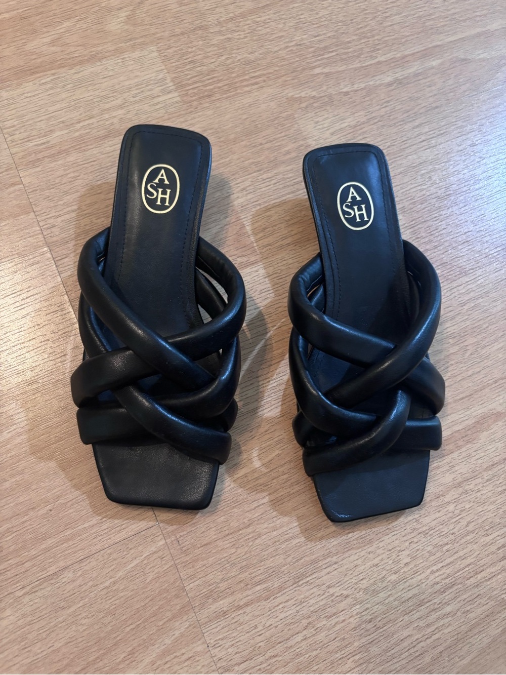 ASH Black Braided Leather Slide Mules